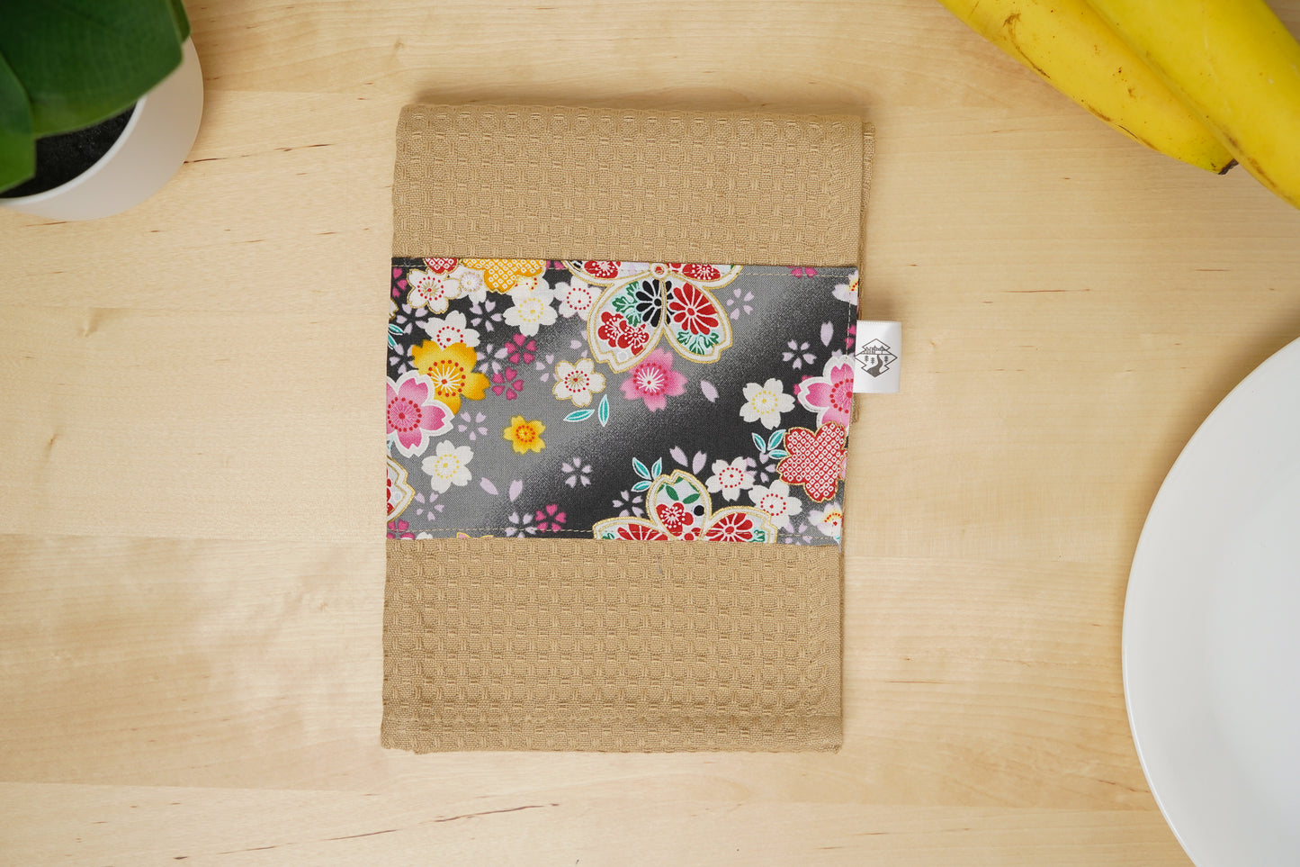 Dish Towel - Kimono Floral Black