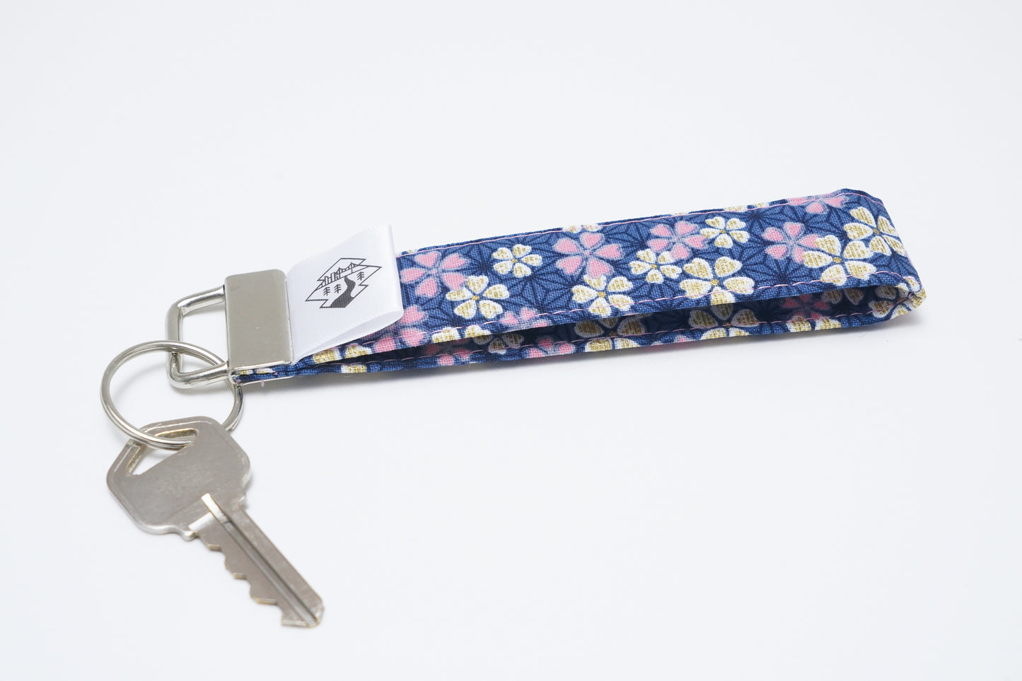 Key Fob Wristlet - Blue / Pink Blossom