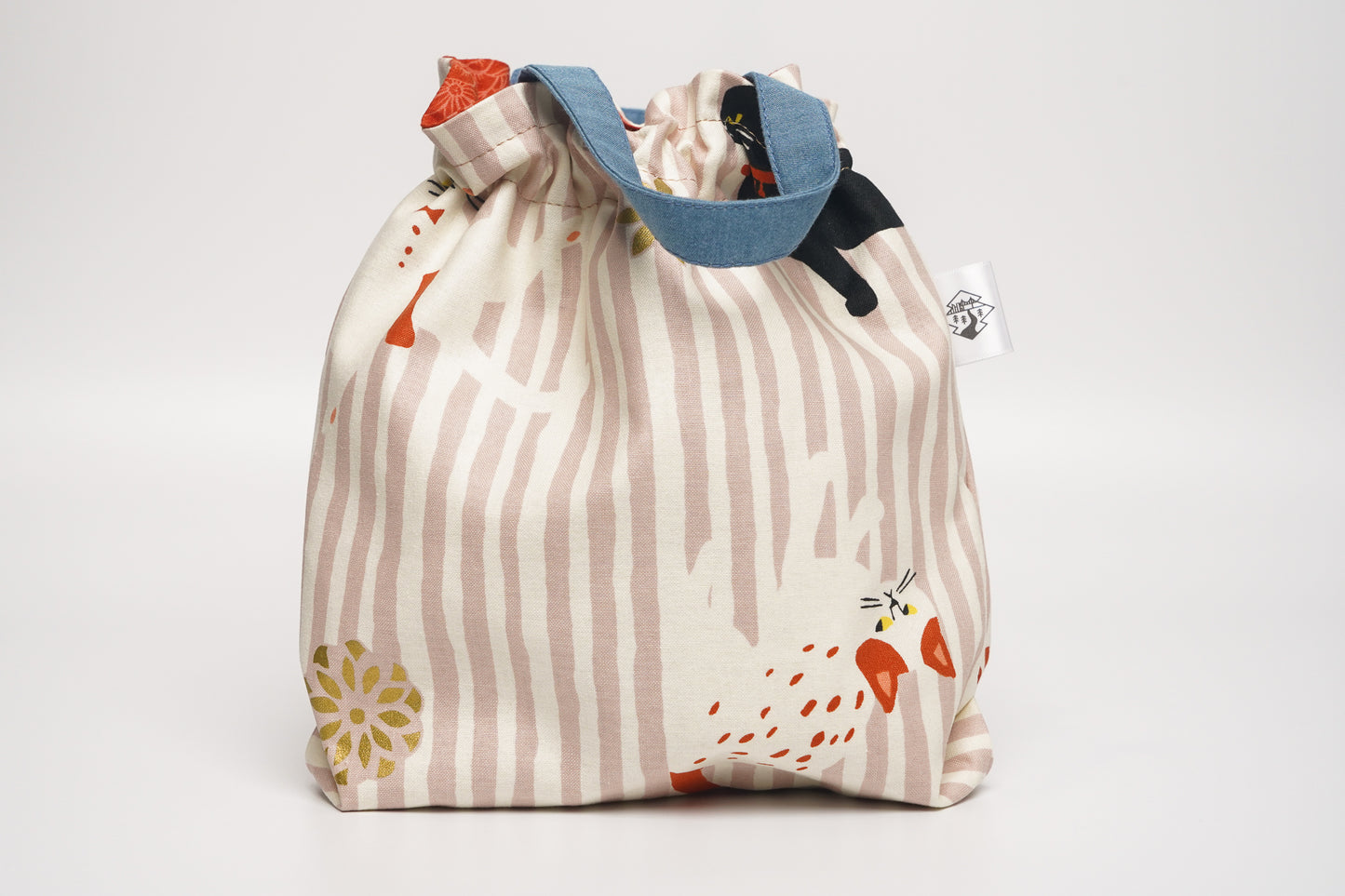 Modern Kinchaku Bag - Kitty Stripe (multiple colors available)