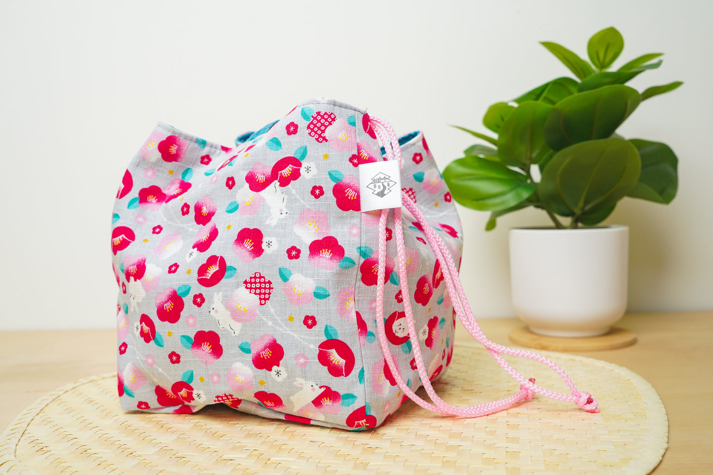 Komebukuro Bag - Gray Bunny Floral