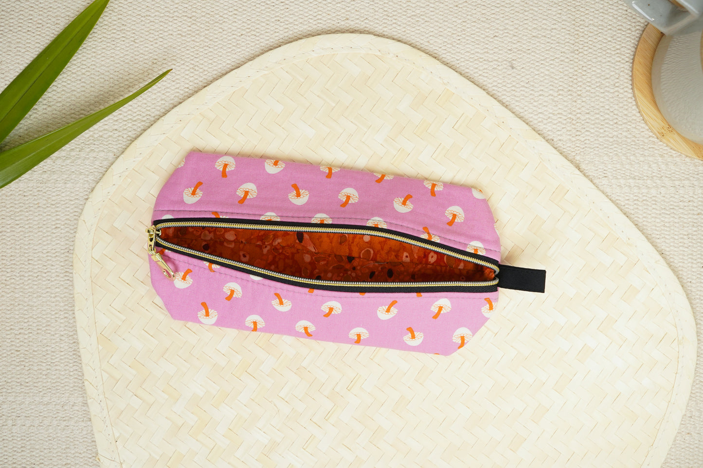 Zippy Pouch - Fall Mushrooms (Pink)
