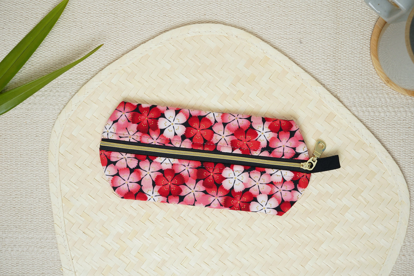 Zippy Pouch - Pink and Black Blossoms