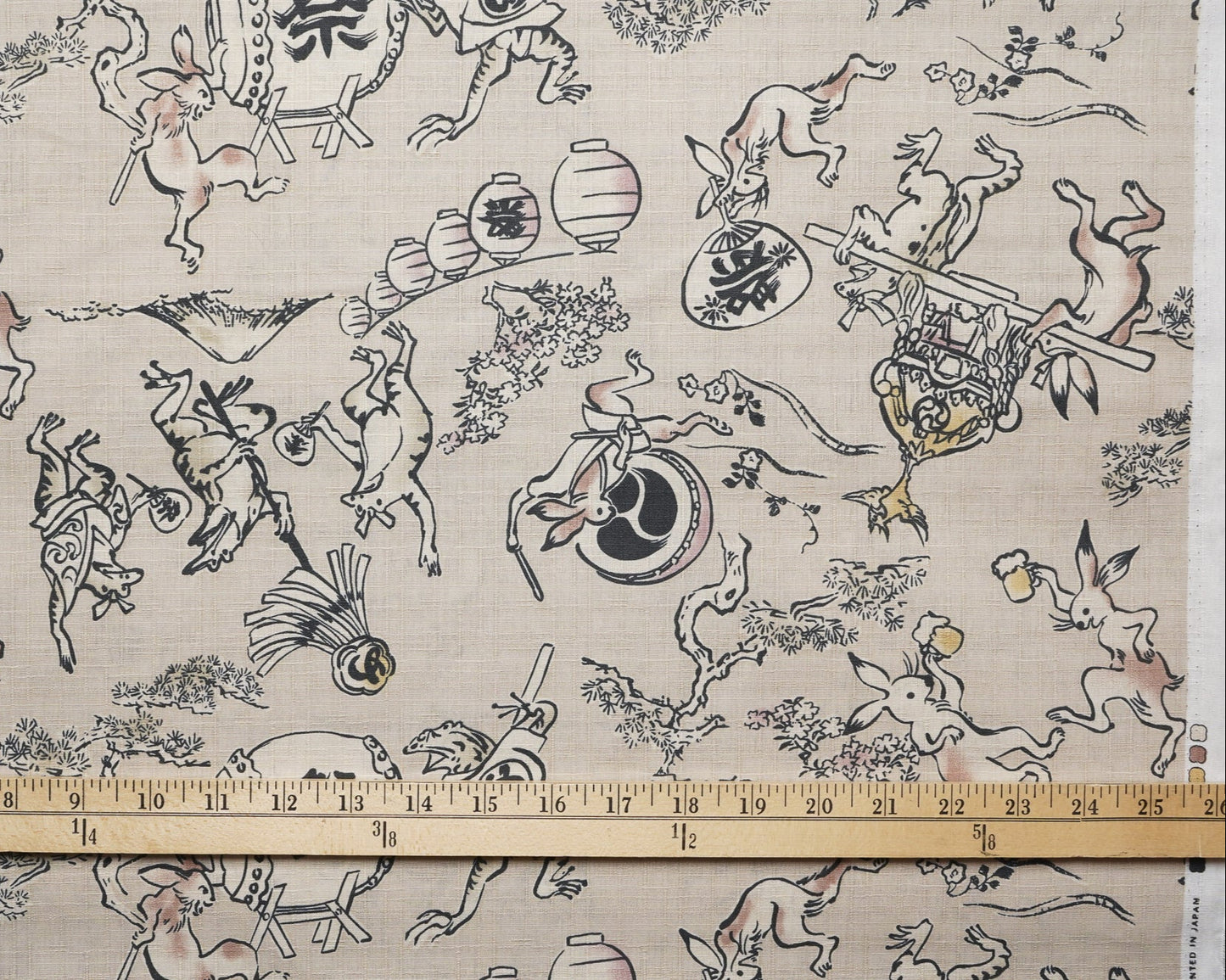 Rabbits & Frogs on Cream - Dobby Fabric - Hokkoh