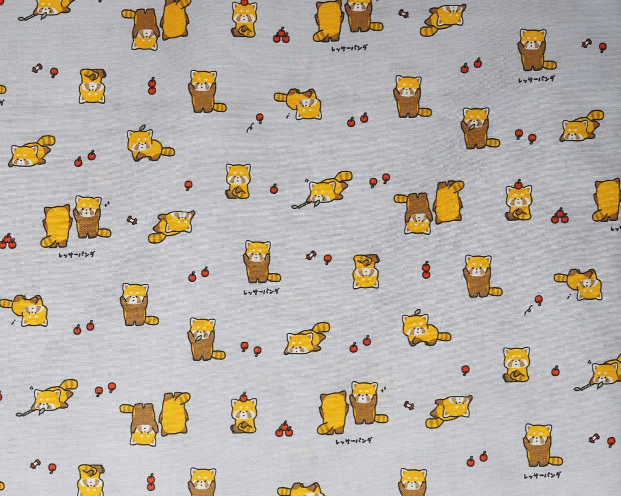 Kawaii Red Panda Animals - Grey - Cotton Fabric - Cosmo