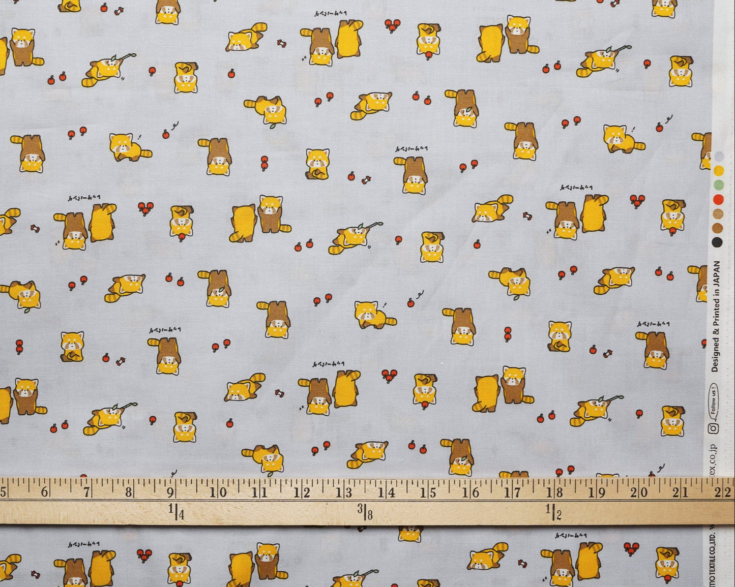 Kawaii Red Panda Animals - Grey - Cotton Fabric - Cosmo