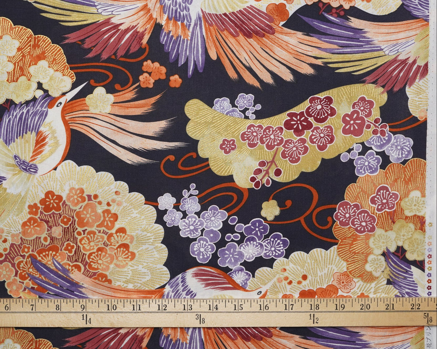 Phoenix Print Orange Purple - Cotton Fabric - Naka