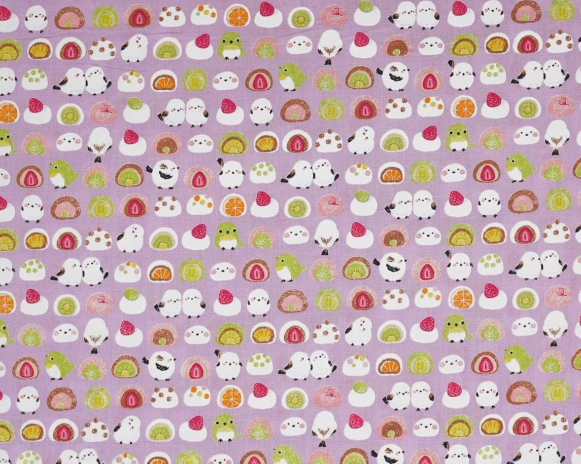 Mochi with Snowbirds on Lilac - Cotton Fabric - Senyo