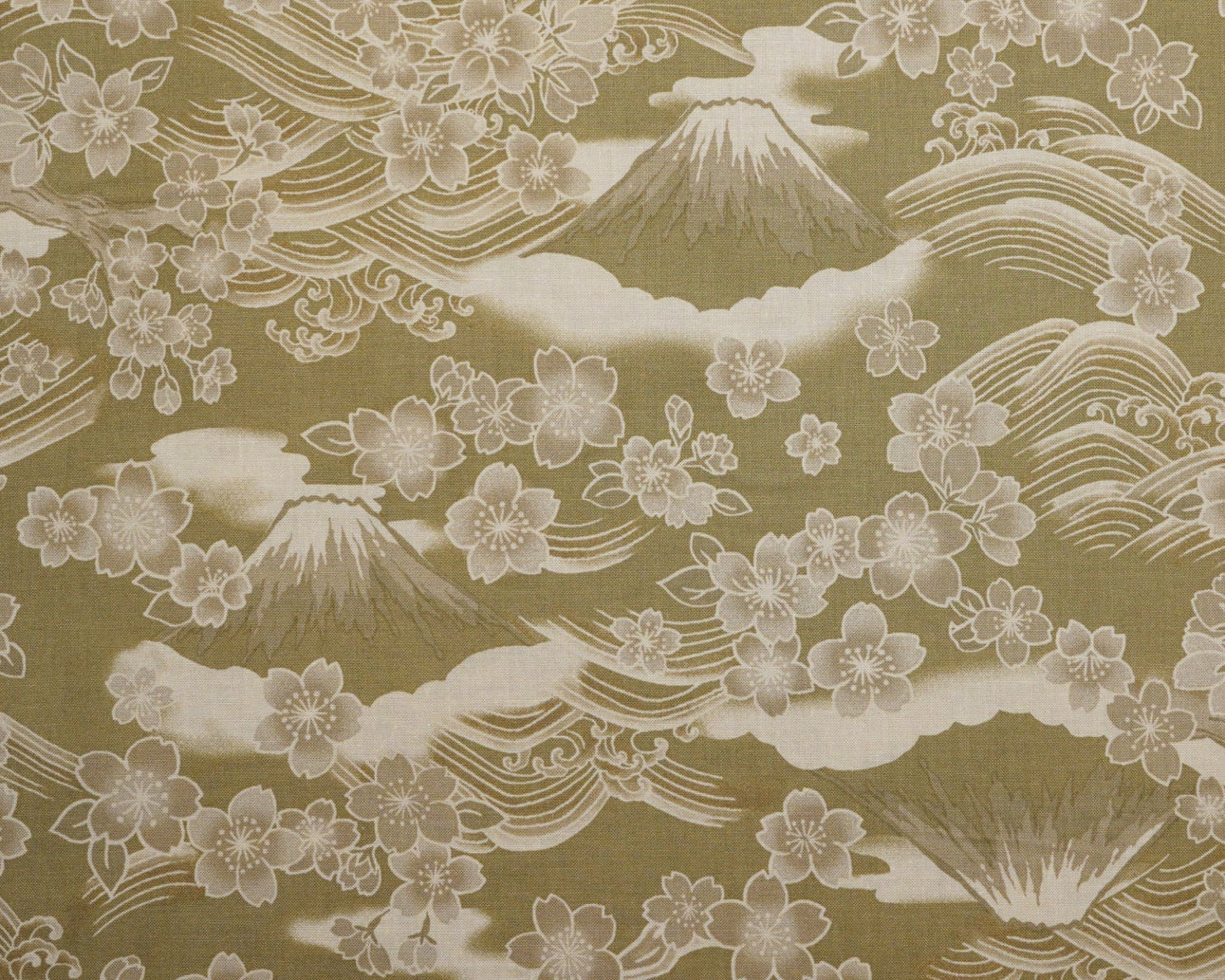 Hyakka Ryoran Gosaiyuboku Mt. Fuji Khaki - Cotton Fabric- Quilt Gate