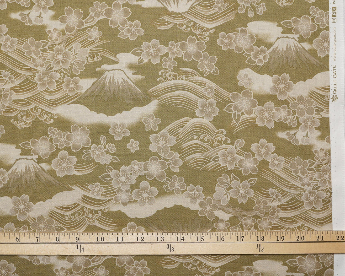 Hyakka Ryoran Gosaiyuboku Mt. Fuji Khaki - Cotton Fabric- Quilt Gate