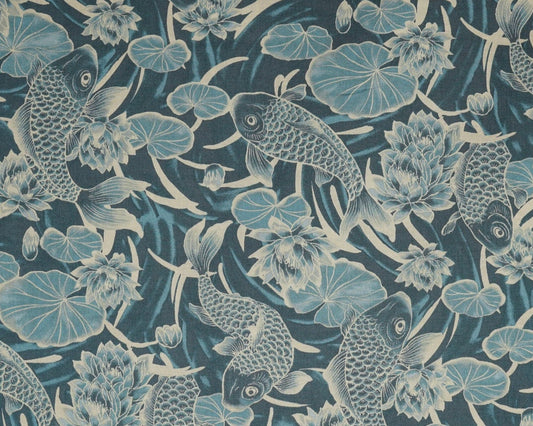 Hyakka Ryoran Gosaiyuboku Koi Medium Blue - Cotton Fabric- Quilt Gate