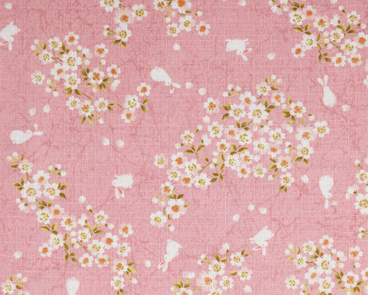 Pink Rabbits & Sakura - Dobby Fabric - Morikiku