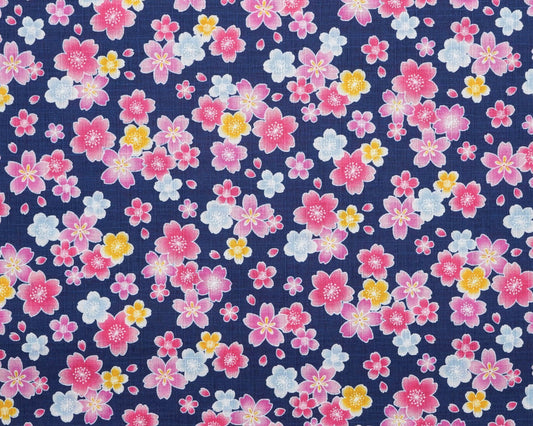 Navy Sakura Blossom - Dobby Fabric - Hishiei