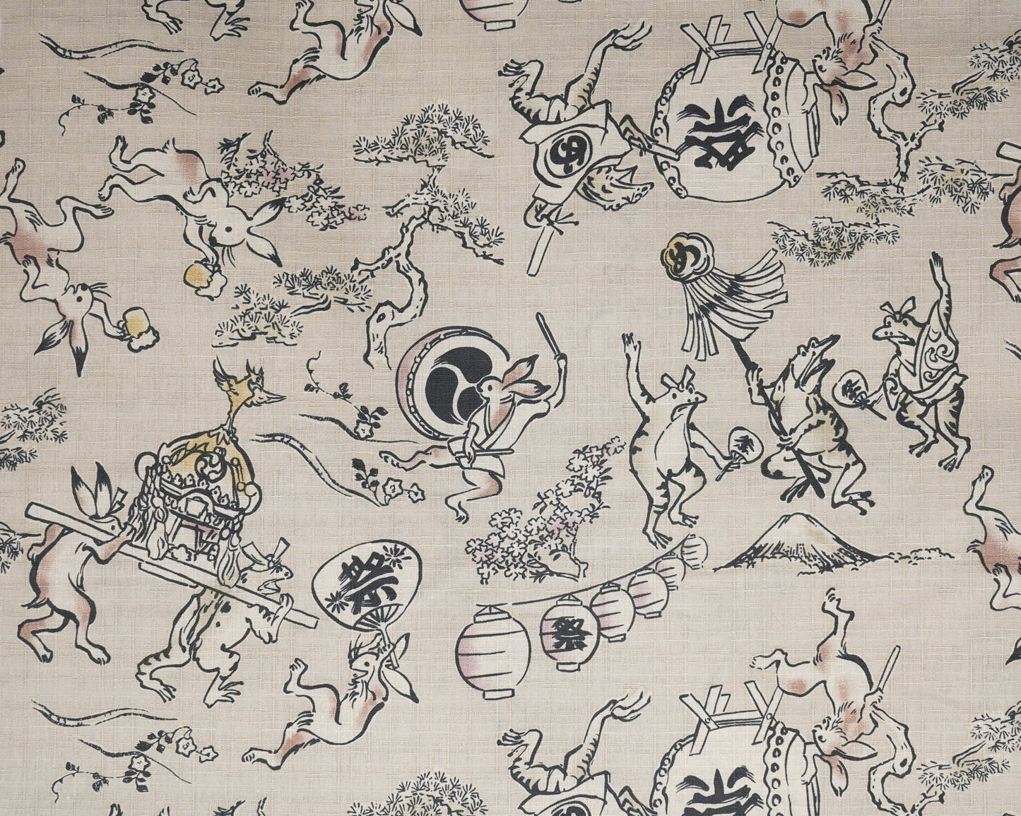 Rabbits & Frogs on Cream - Dobby Fabric - Hokkoh