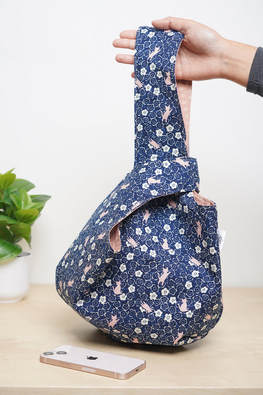 Japanese Knot Bag - Navy and Pink