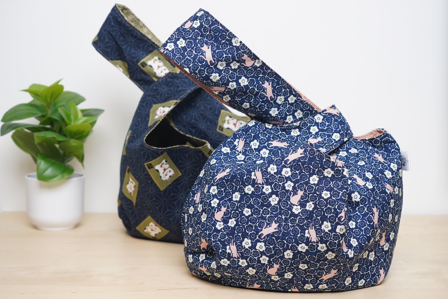 Japanese Knot Bag - Navy and Pink