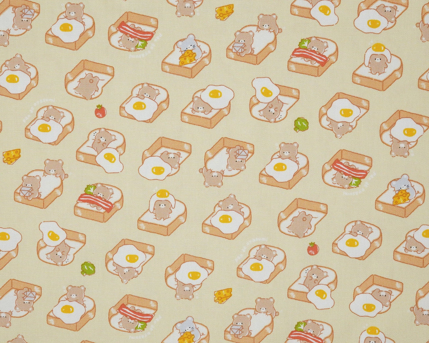 Pattern of toast, eggs, and sandwiches on a yellow background