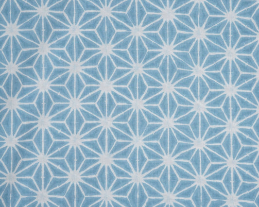 Blue fabric with white geometric pattern