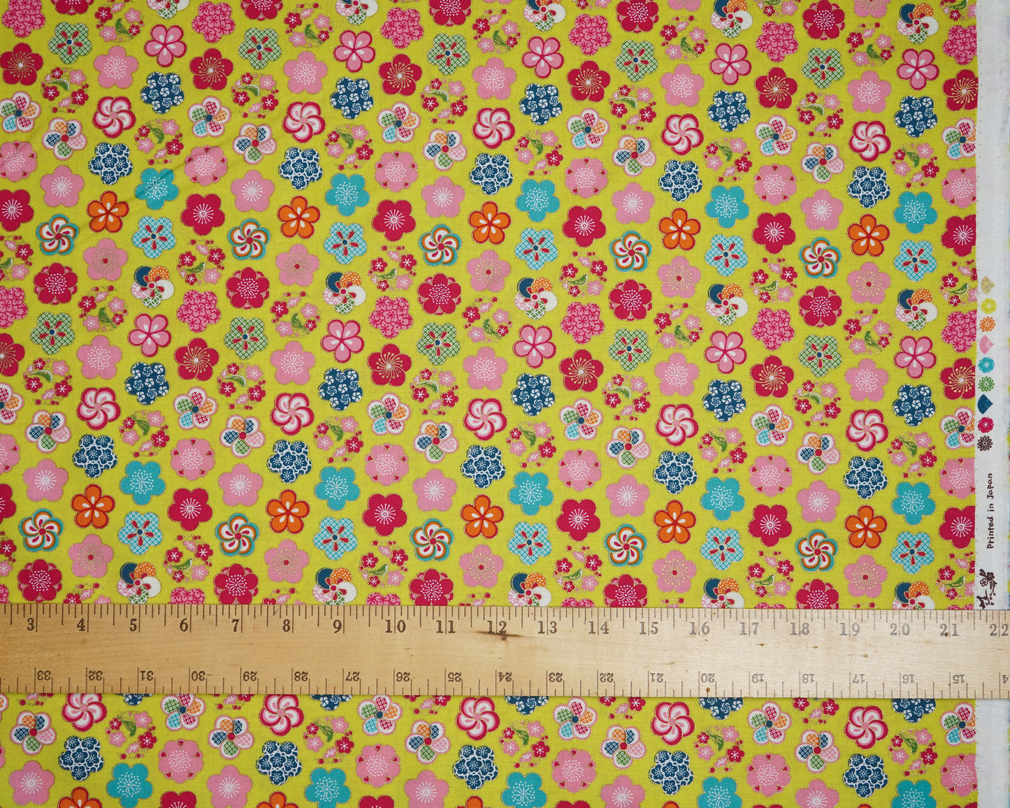 Japanese Floral on Lime Green - Cotton Fabric - CoCo