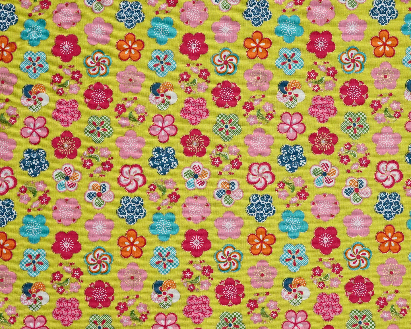 Colorful floral pattern on a green 
background