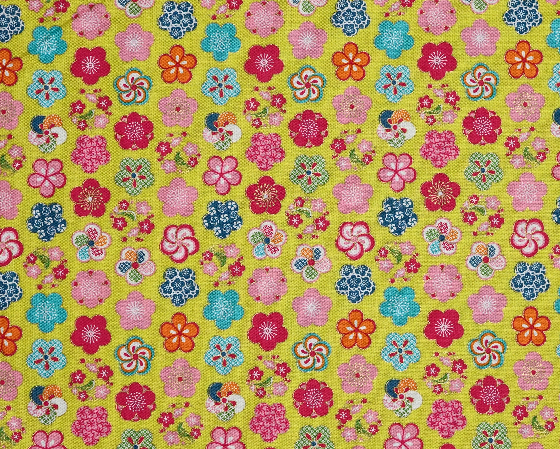 Colorful floral pattern on a green 
background