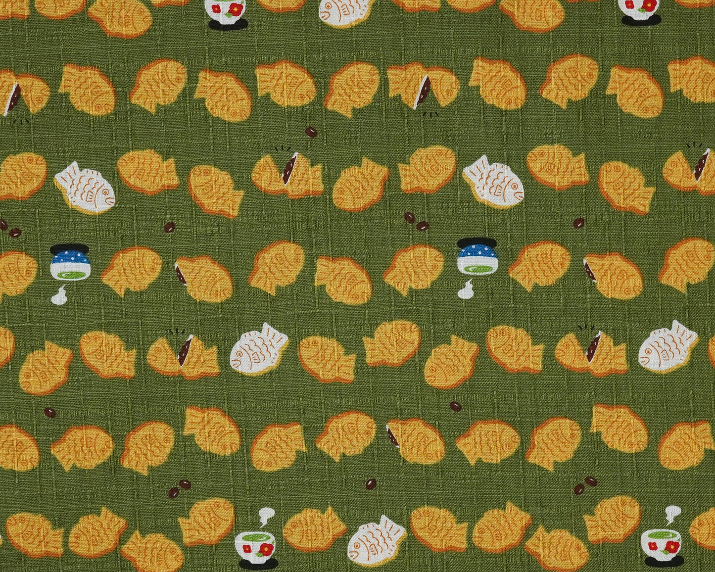 Pattern of cartoonish characters on a green background