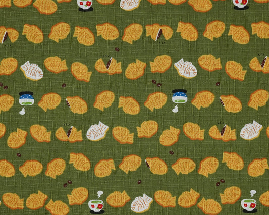 Pattern of cartoonish characters on a green background