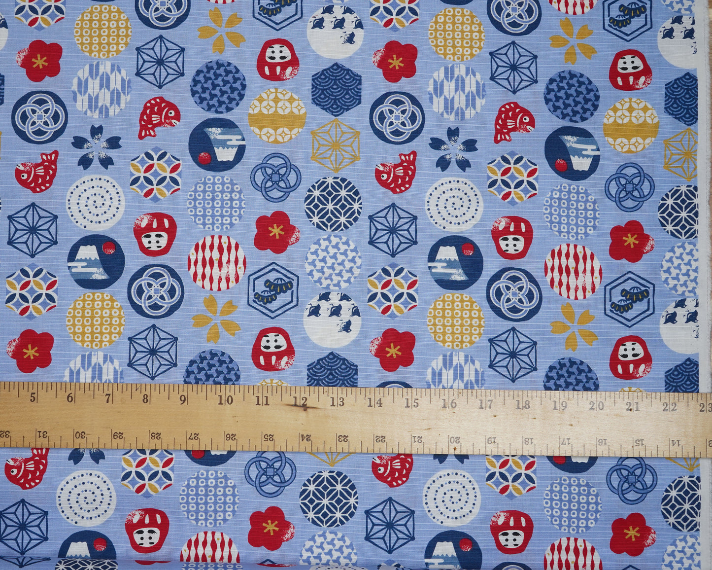 Bright Motifs on Lilac Blue - Cotton Dobby Fabric - Cosmo