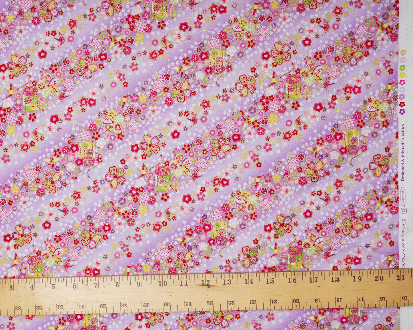 Cranes + Sakura Print on Lavender - Cotton Fabric - Cosmo