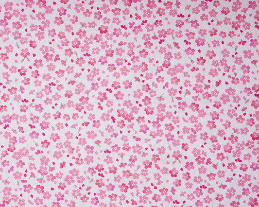 Sakura Scatter Pink on white - Cotton Dobby Fabric - Hokkoh