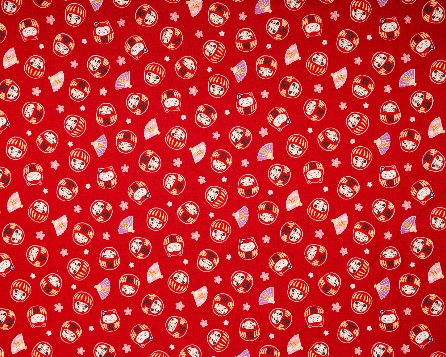 Pattern of cartoon characters in red hats on a red background