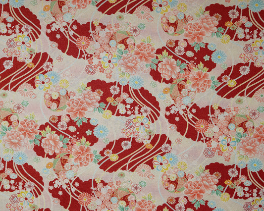 Floral pattern with red and pink flowers on a light background