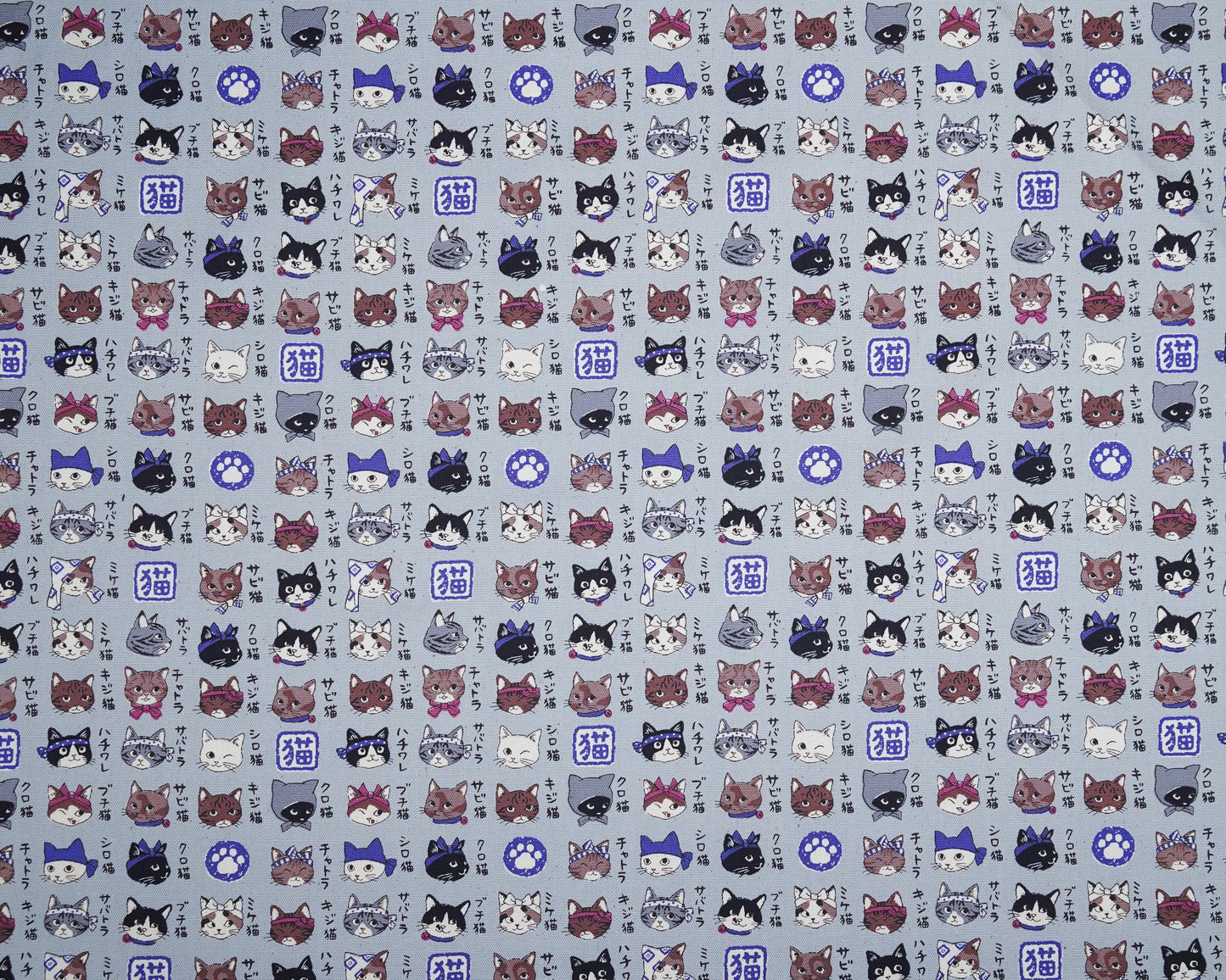 Bandana Cats and Kanji on Gray - Oxford Fabric - Kokka