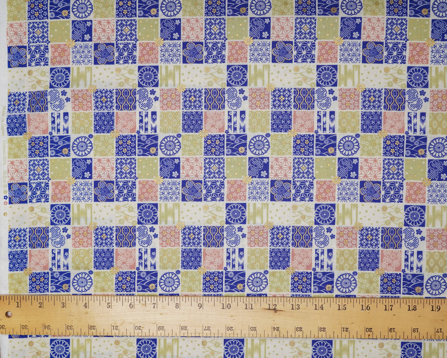 Japanese Tiles With Metallic Accents - Cotton Yardage - Naka