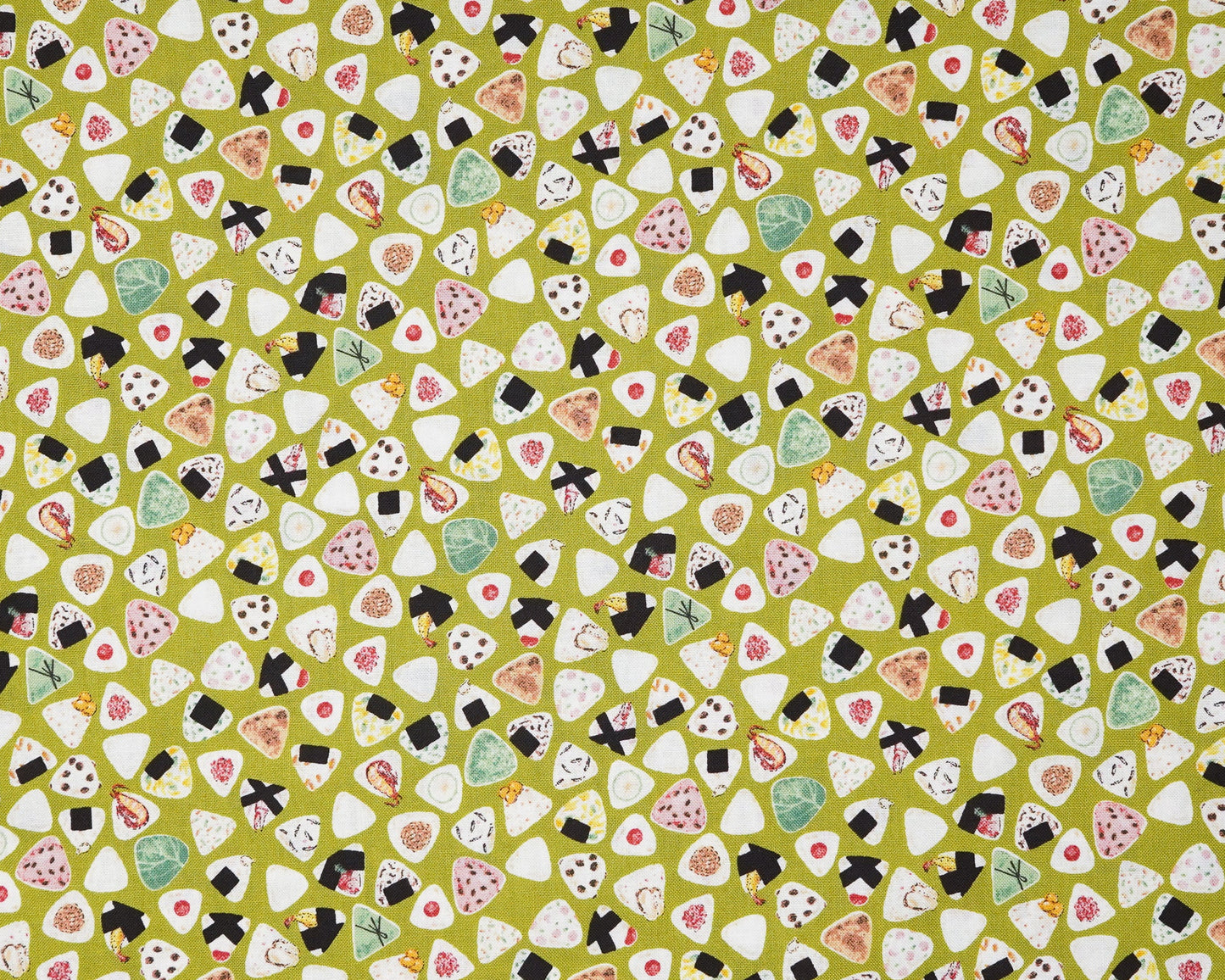 Tiny Onigiri Rice Ball Scatter  on Green - Cotton Fabric - Kokka