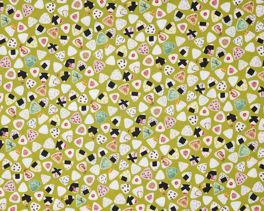 Tiny Onigiri Rice Ball Scatter  on Green - Cotton Fabric - Kokka