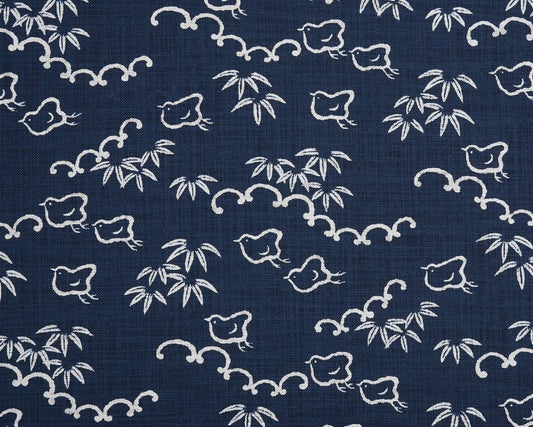 Beige Chidori (Little Birds) on Indigo - Nara Homespun Cotton Fabric - Sevenberry