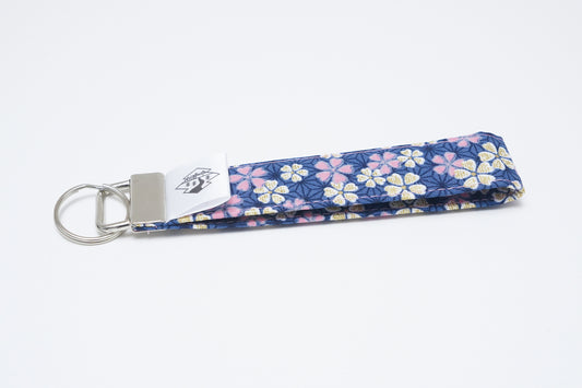 Key Fob Wristlet - Blue / Pink Blossom