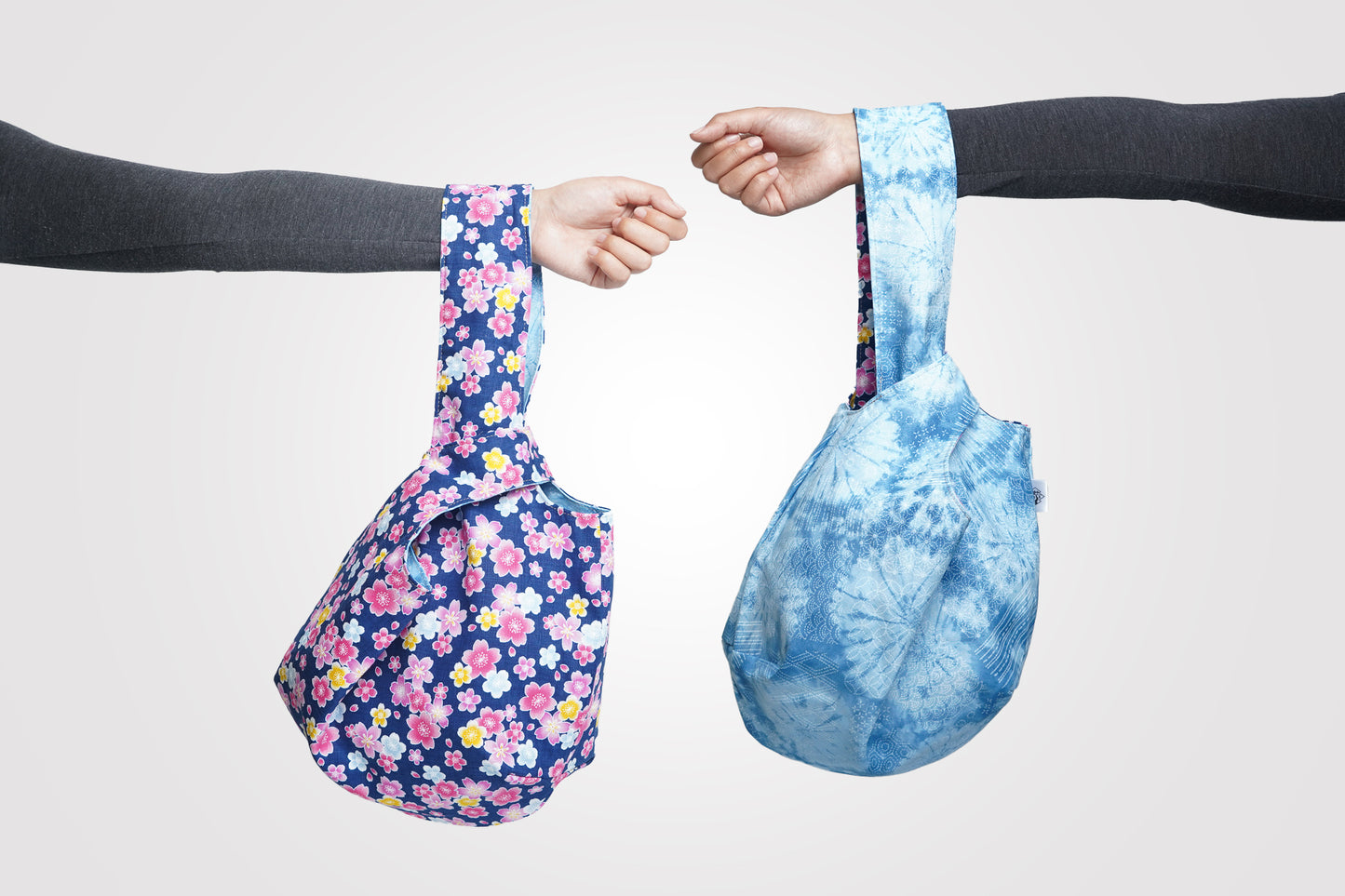 Japanese Knot Bag -Sakura Blossom on Navy