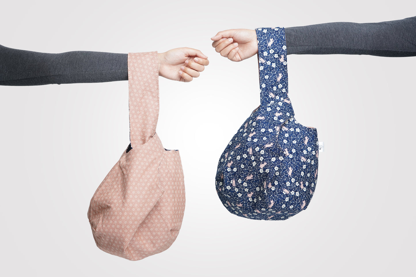 Japanese Knot Bag - Navy and Pink