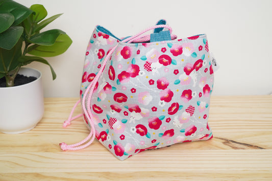 Komebukuro Bag - Gray Bunny Floral