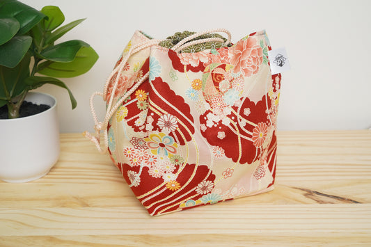 Komebukuro Bag - Red Crepe Floral
