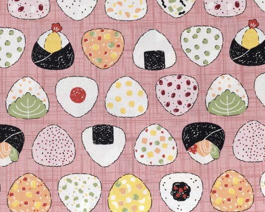 Pattern of cartoon sushi on a pink background