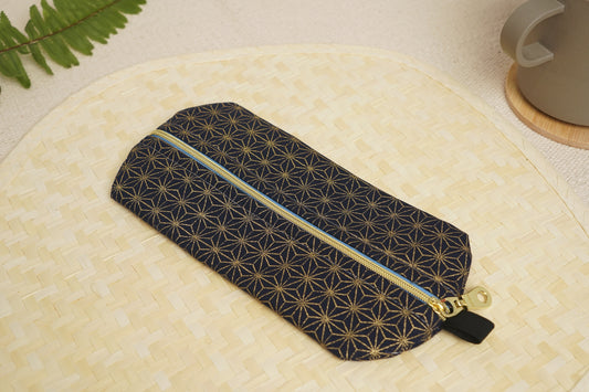 The Zippy Pouch - Asanoha (Navy & Gold)