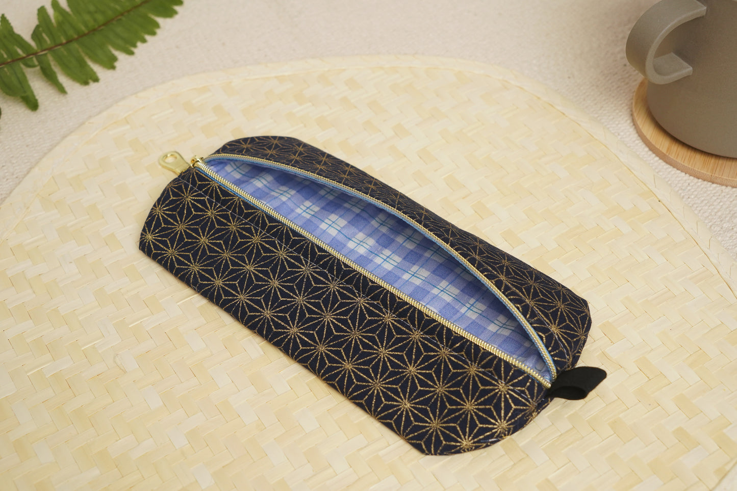 The Zippy Pouch - Asanoha (Navy & Gold)