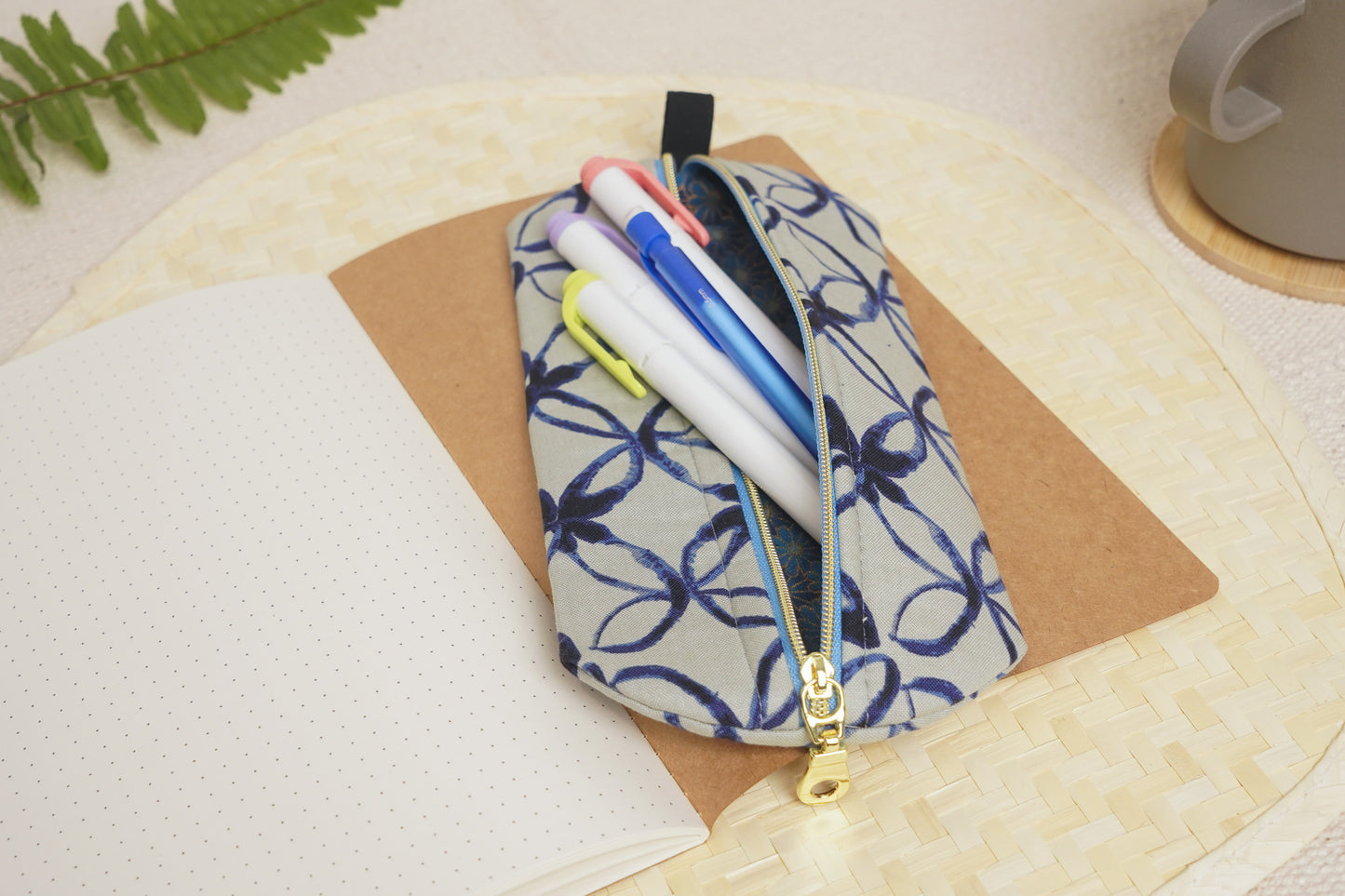 The Zippy Pouch - Asanoha (Navy & Gold)