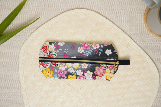 Zippy Pouch - Black Kimono Floral