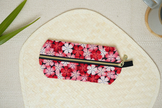 Zippy Pouch - Pink and Black Blossoms